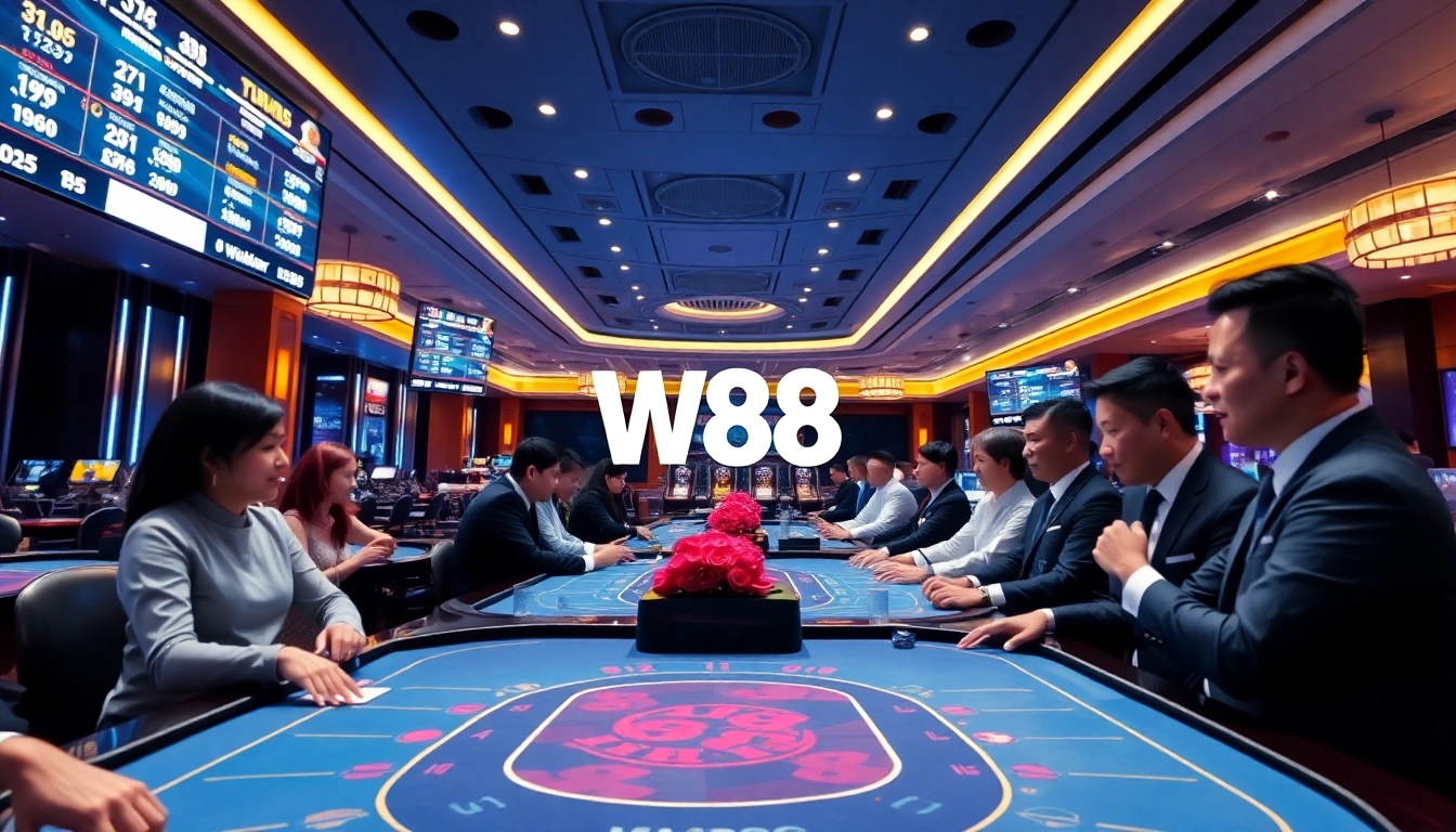 Exciting online casino scene at w88.nyc with players enjoying various games and a modern ambiance.