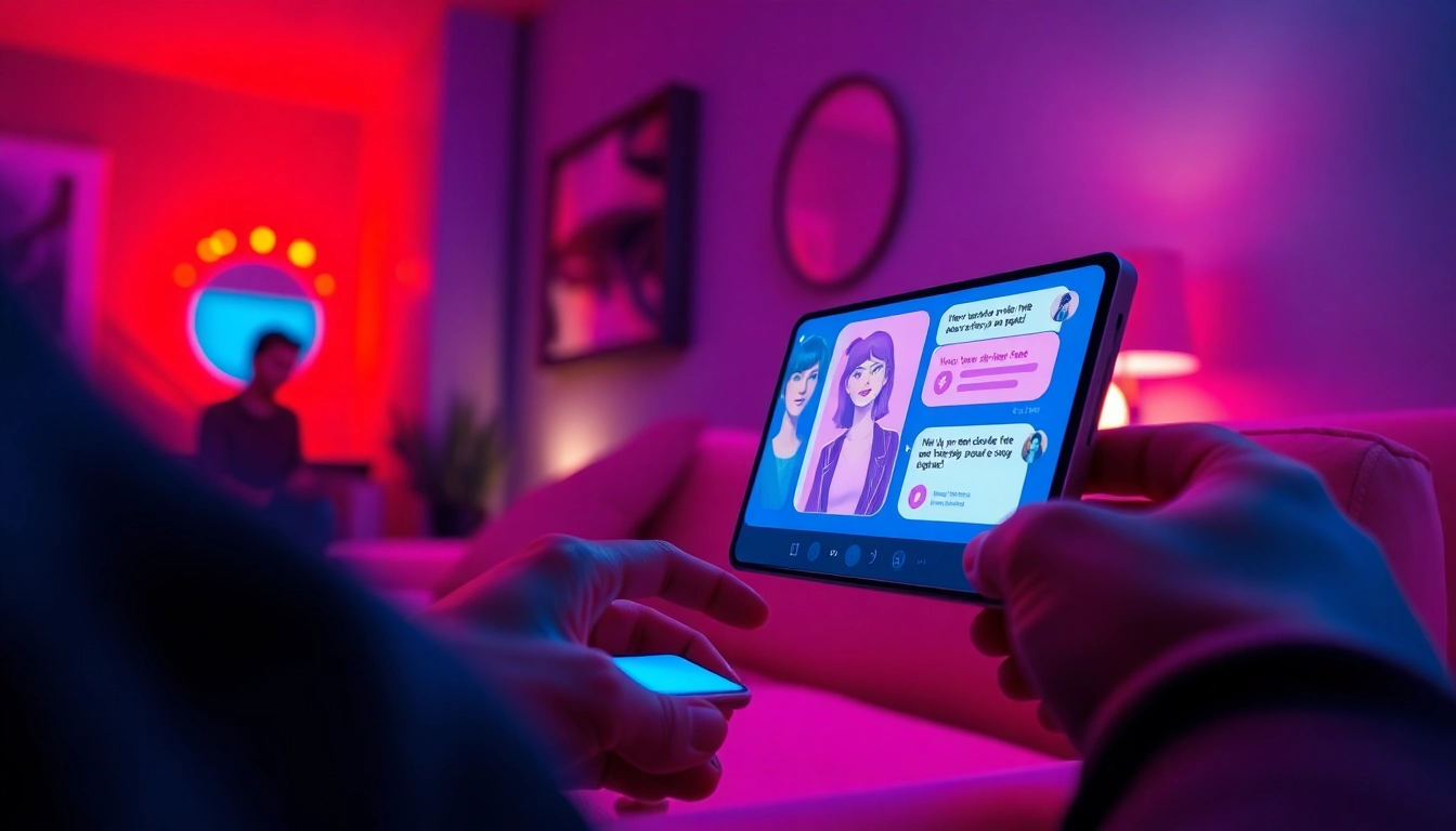 Engaging nsfw chat bot showcased on a sleek digital interface in a cozy setting.