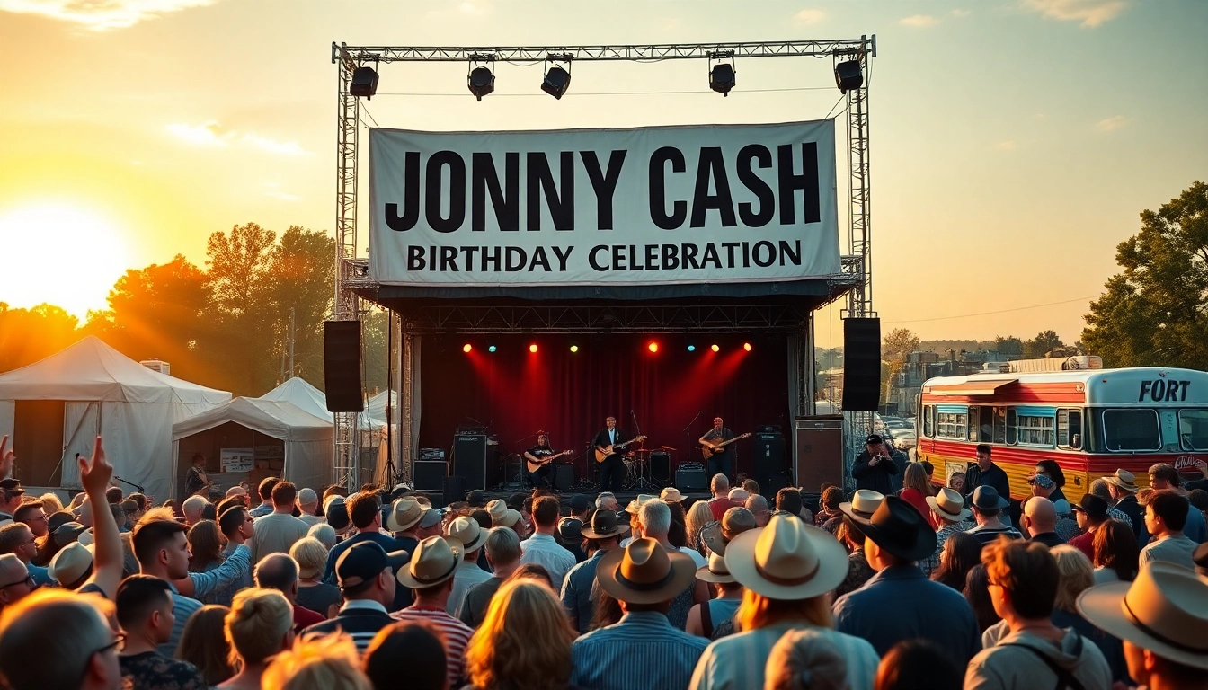 Experience the vibrant atmosphere of johnnycashbirthday.com at the music festival celebrating Johnny Cash.