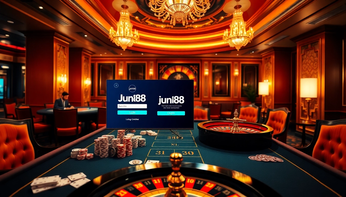 Experience the excitement of jun88 đăng nhập at a luxurious casino table with vibrant poker chips and cards.