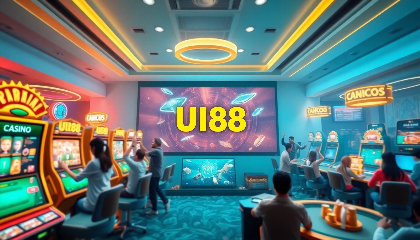 UU88 online gambling platform showcasing vibrant casino gaming graphics and user engagement.