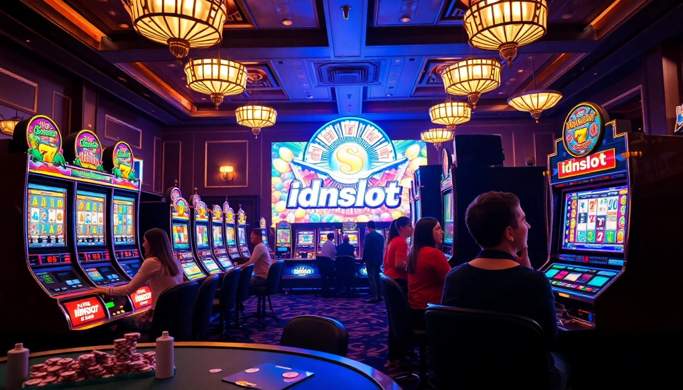 Players enjoying a vibrant idnslot experience at luxurious casino slot machines.