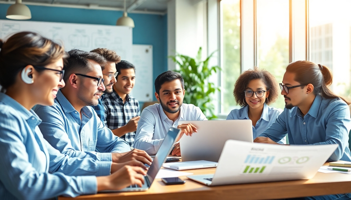 Inovator yang berkolaborasi di ruang kerja dinamis mewakili misi kreativitas dan pertumbuhan Surya88.