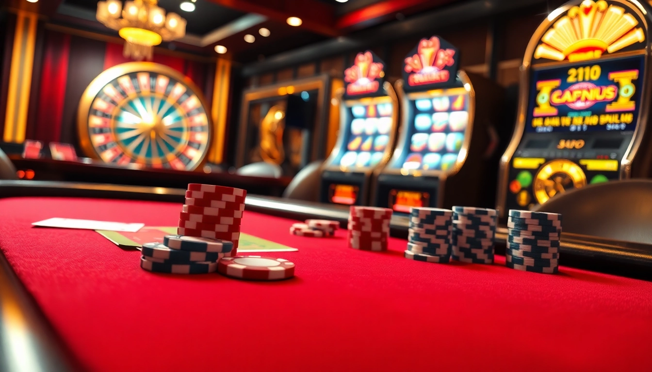 Experience gaming excitement at https://98win3h.io/ with a vibrant poker scene featuring high-stakes chips and an illuminated roulette wheel.